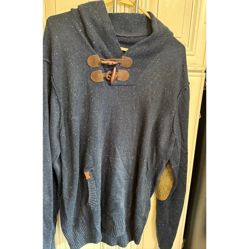 creative garment Men's Blue Brown Knit Elbow Patch Pullover Sweater Size XL